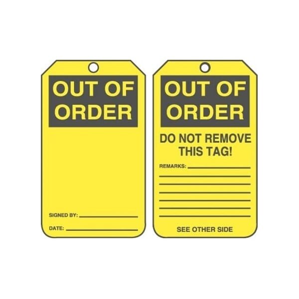 Accuform Safety Tags, OUT OF ORDER, 5.75in x 3.25in, RP-Plastic, 5PK MDT525PTM - main